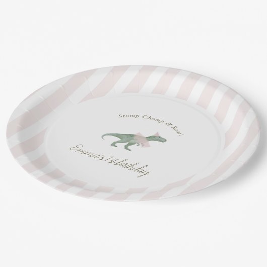 Pink T Rex Tutu Girl Birthday Paper Plates Pappteller (Schrägansicht)