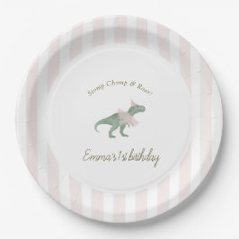 Pink T Rex Tutu Girl Birthday Paper Plates Pappteller