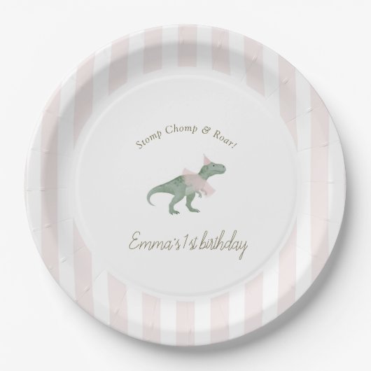 Pink T Rex Tutu Girl Birthday Paper Plates Pappteller (Vorderseite)