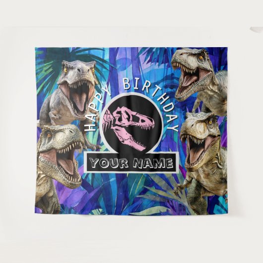 Pink T rexx Dschungelhintergrund Wandteppich (Vorderseite (Horizontal))