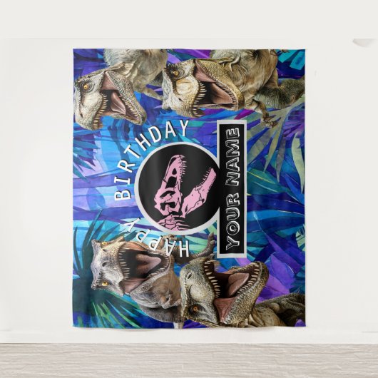 Pink T rexx Dschungelhintergrund Wandteppich (Vorderseite)