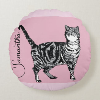 Pink Tabby Cat Cats Pink Girls Name Nursery Rundes Kissen