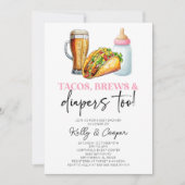 Pink Tacos Brews and Diapers auch! Babyparty Einladung (Vorderseite)