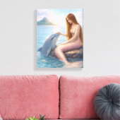 Pink Tail Mermaid & Dolphin Leinwanddruck (Insitu (Wohnzimmer))