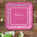 PINK TALAVERA BRAUTPARTY PAPPTELLER<br><div class="desc">Schöne rosa mexikanische Talavera-Blume</div>