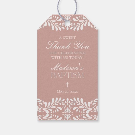 Pink Talavera Tile Spanische Fiesta Taufe Favorite Geschenkanhänger (Rückseite)