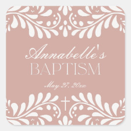 Pink Talavera Tile Spanische Fiesta Taufe Gefallen Quadratischer Aufkleber