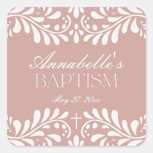 Pink Talavera Tile Spanische Fiesta Taufe Gefallen Quadratischer Aufkleber