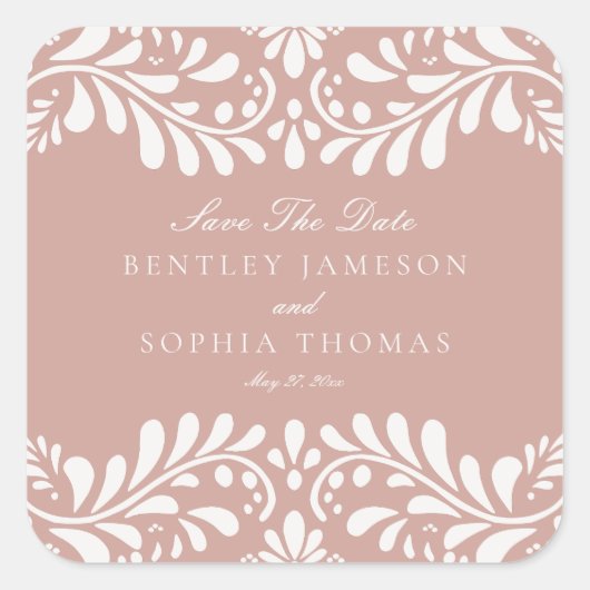 Pink Talavera Tile Spanische Fiesta Wedding Envelo Quadratischer Aufkleber (Vorderseite)