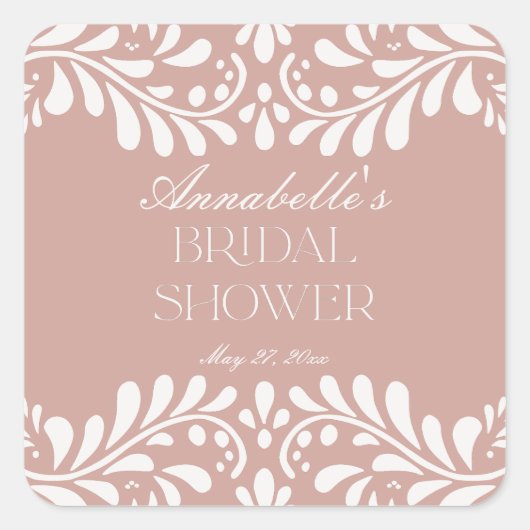 Pink Talavera Tile Spanisches Fiesta Brautparty Quadratischer Aufkleber (Vorderseite)