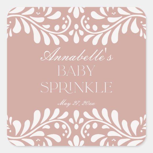 Pink Talavera Tile Spanish Fiesta Baby Sprinkle Quadratischer Aufkleber (Vorderseite)