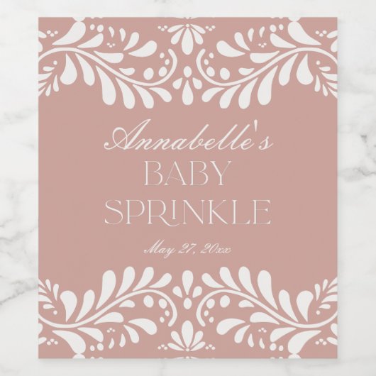 Pink Talavera Tile Spanish Fiesta Baby Sprinkle Weinetikett (Einzelnes Label)