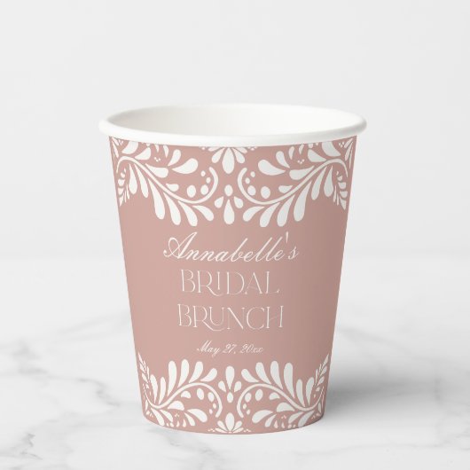 Pink Talavera Tile Spanish Fiesta Bridal Brunch Pappbecher (Vorderseite)