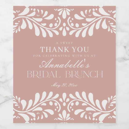 Pink Talavera Tile Spanish Fiesta Bridal Brunch Weinetikett (Einzelnes Label)