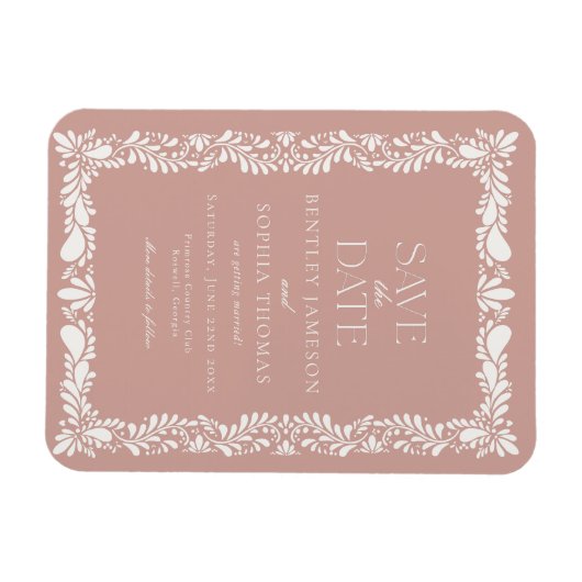 Pink Talavera Tile Spanish Fiesta Save the Date Magnet (Horizontal)