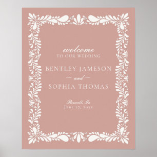 Pink Talavera Tile Spanish Fiesta Wedding Willkomm Poster