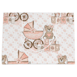 PINK & TAN BABY GIRL PRAM BLOCKS GROßE GESCHENKTÜTE