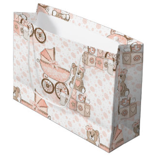 PINK & TAN BABY GIRL PRAM BLOCKS GROßE GESCHENKTÜTE