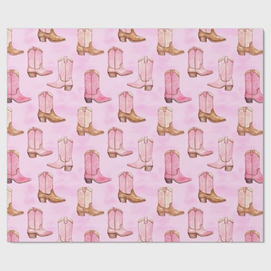 Pink Tan Cowgirl Boots Birthday Geschenkpapier (Flach)