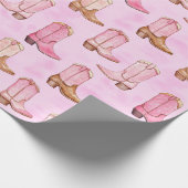 Pink Tan Cowgirl Boots Birthday Geschenkpapier (Ecke)