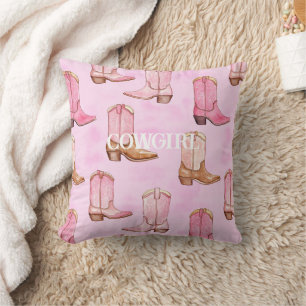Pink Tan Cowgirl Boots Birthday Kissen
