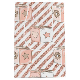 PINK & TAN GLITZER SEHEN BABY BLOCKS MITTLERE GESCHENKTÜTE