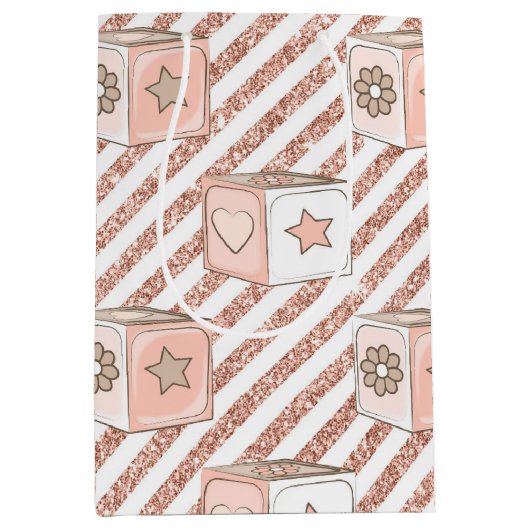 PINK & TAN GLITZER SEHEN BABY BLOCKS MITTLERE GESCHENKTÜTE (Vorderseite)