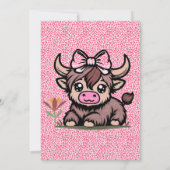 Pink Tan Highland Cow Girl Babydusche Einladung (Rückseite)