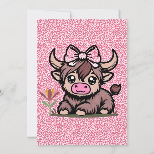 Pink Tan Highland Cow Girl Babydusche Einladung (Rückseite)