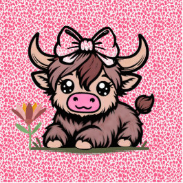 Pink Tan Highland Cow Girl Babydusche Freistehende Fotoskulptur