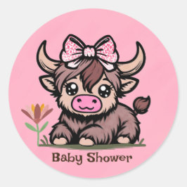 Pink Tan Highland Cow Girl Babydusche Runder Aufkleber