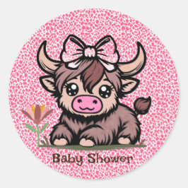 Pink Tan Highland Cow Girl Babydusche Runder Aufkleber