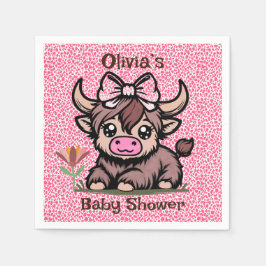 Pink Tan Highland Cow Girl Babydusche Serviette