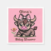 Pink Tan Highland Cow Girl Babydusche Serviette (Vorderseite)
