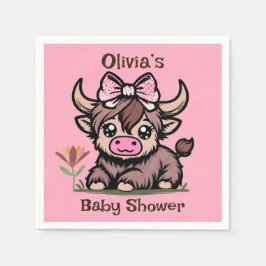 Pink Tan Highland Cow Girl Babydusche Serviette