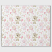 PINK & TAN TEDDY BÄREN MIT BALLOONS GESCHENKPAPIER (Flach)