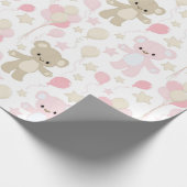 PINK & TAN TEDDY BÄREN MIT BALLOONS GESCHENKPAPIER (Ecke)