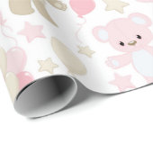 PINK & TAN TEDDY BÄREN MIT BALLOONS GESCHENKPAPIER (Rolleneckpunkt)