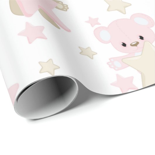 PINK & TAN TEDDY BÄREN MIT STERN GESCHENKPAPIER (Rolleneckpunkt)