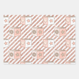 PINK & TAN WATERCOLOR BABY MÄDCHEN BLOCKS BEARS GESCHENKPAPIER SET