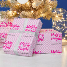Pink tartan Christmas Merry Bright Familienname