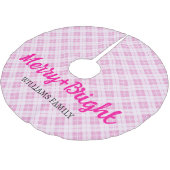 Pink tartan Christmas Merry Bright Familienname Polyester Weihnachtsbaumdecke (Schrägansicht)