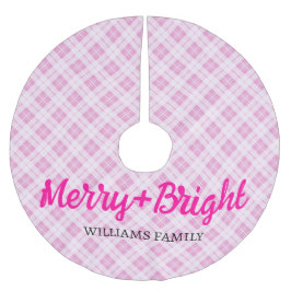 Pink tartan Christmas Merry Bright Familienname Polyester Weihnachtsbaumdecke
