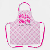 Pink tartan Christmas Merry Bright Familienname Schürze (Vorderseite)