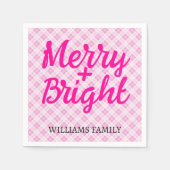 Pink tartan Christmas Merry Bright Familienname Serviette (Vorderseite)