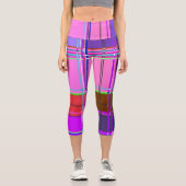 Pink tartan Fabric Pattern Cloth Madras Capri Leggings (Vorderseite)