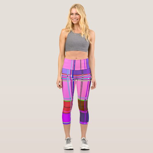 Pink tartan Fabric Pattern Cloth Madras Capri Leggings (Vorderseite)