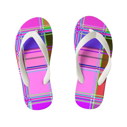 Pink tartan Fabric Pattern Cloth Madras Kinderbadesandalen (Fußbett)
