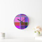 Pink tartan Fabric Pattern Cloth Madras Runde Wanduhr (Zuhause)