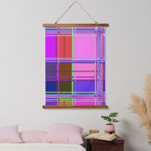 Pink tartan Fabric Pattern Cloth Madras Wandteppich Mit Holzrahmen (Schlafzimmer)